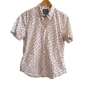 Bonobos Mens Swimsuit Strongman Print Shirt M White Novelty Casual Retro Quirky